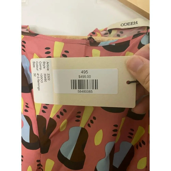 Odeeh Guitar Print Dress Pink Flamingo Size 32 - Picture 5 of 12